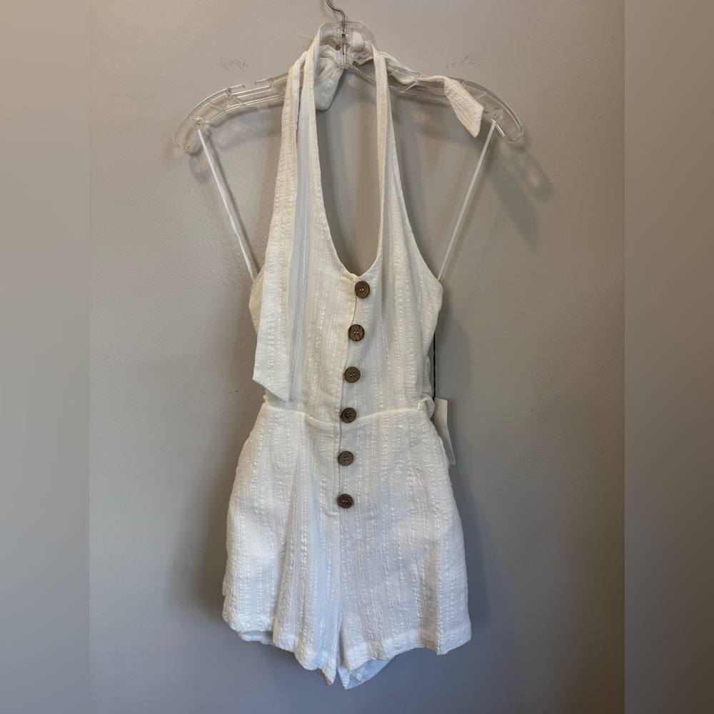 Candy Cane LA women’s cotton halter romper with pockets size small
